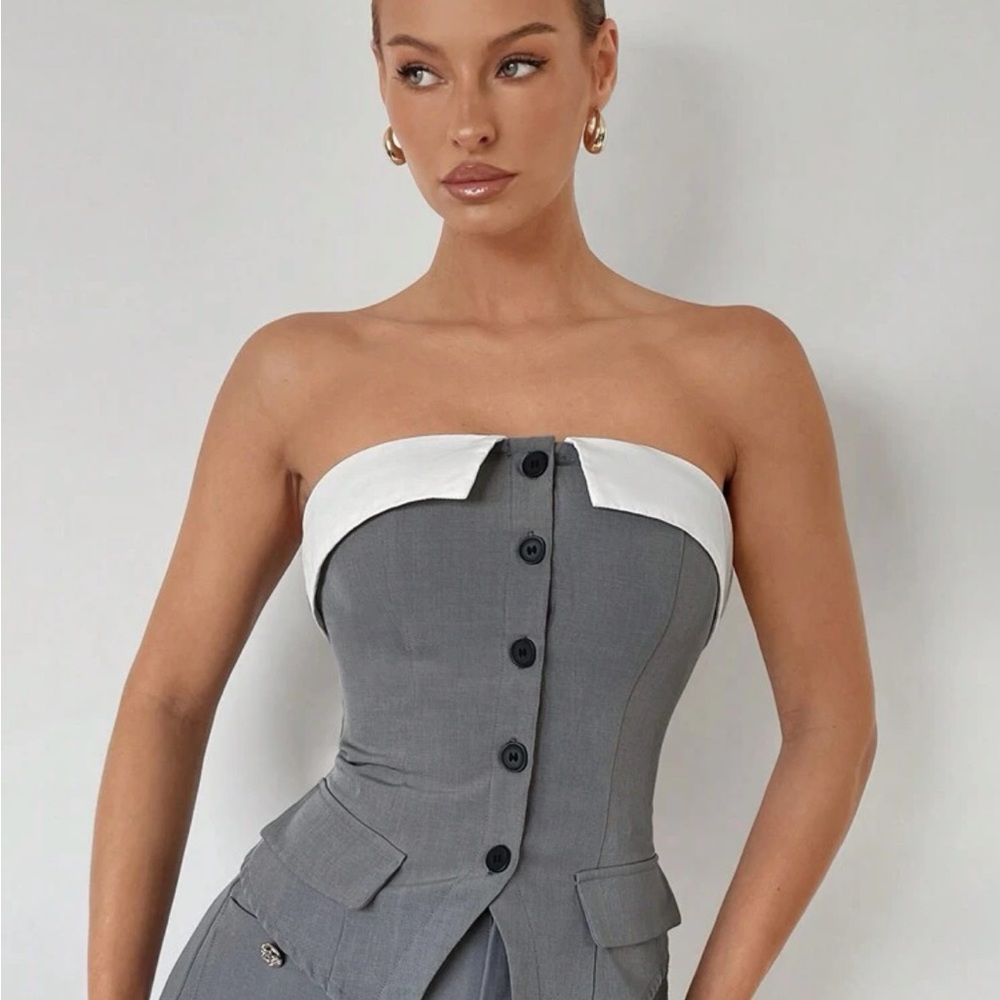 BIZwear Women's Color Blocking Single-Breasted Strapless Top